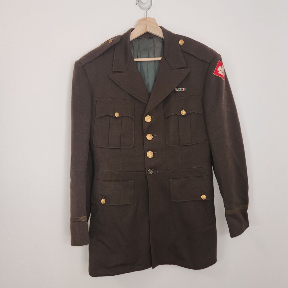 Vintage US Army Uniform Dress Jacket Size 39 WW II Ribbon Patch